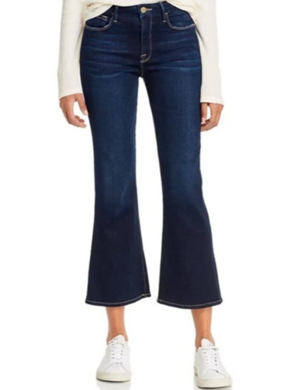 Frame Le Crop Mini Boot Jeans Ankle Flare Lupine Dark Blue Wash Denim Size 28